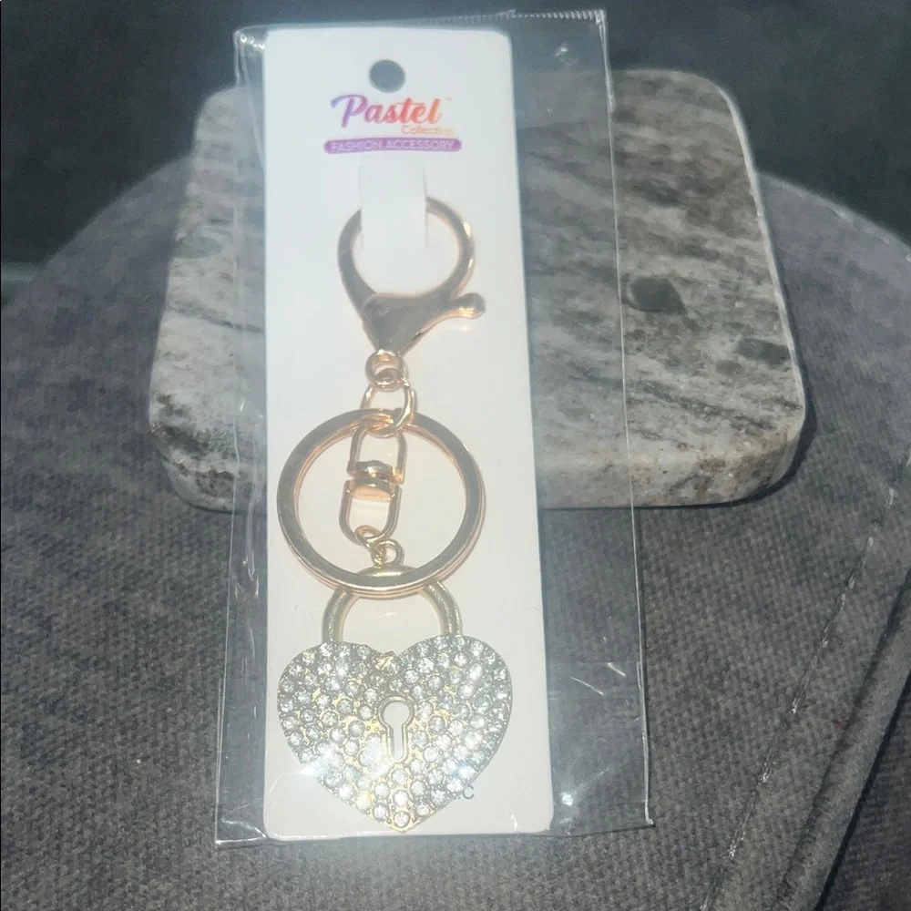 Sparkling Gold tone Heart Key chain